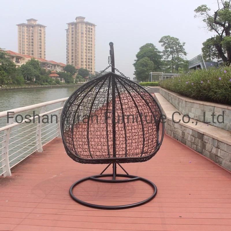 Outdoor Patio Garden Rattan Wicker Hanging Cane Swing Chair with Stand in Double Seater