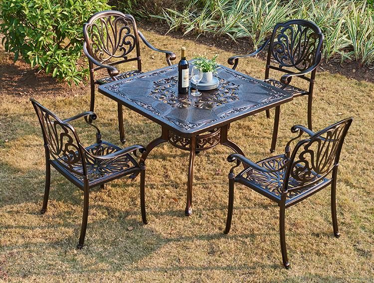 Moistureproof Square Table Cast Aluminum Bistro Patio Set Garden Furniture with 4 Seaters