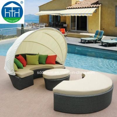 Leisure Outdoor Garden PE Rattan Furniture Daybed with Canopy for Hotel Use
