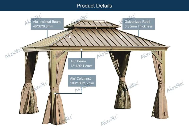 Best Quality Aluminum Pergola 3x4m Wooden Canopy Patio Gazebo With Curtains
