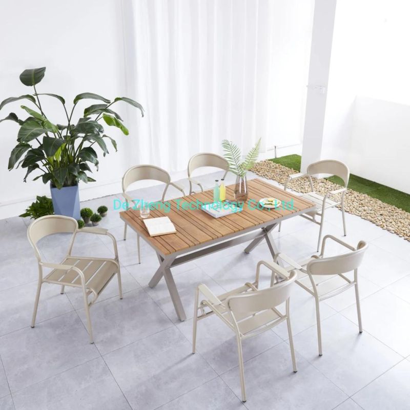 Outdoor Furniture Foshan Cheap Patio Plastic Wood Chairs and Tables Set Restaurant Used