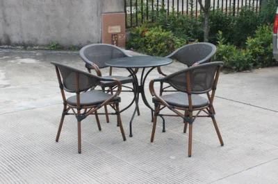 4PCS Round Steel Table Stackable Textiline Chair Set Outdoor Furniture