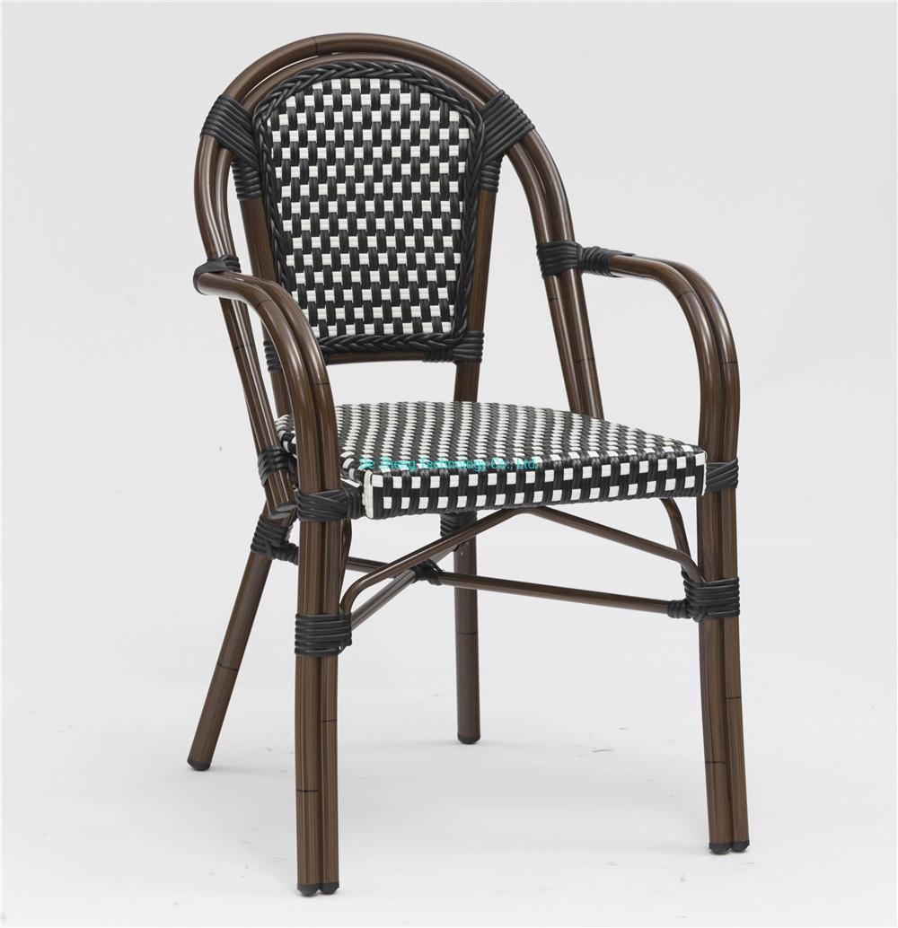 Aluminum Frame French Design Stackable PE Rattan Wicker Dining Chair