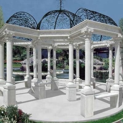 China Manufacturer Hand Carved White Marble Gazebo for Garden Decoration