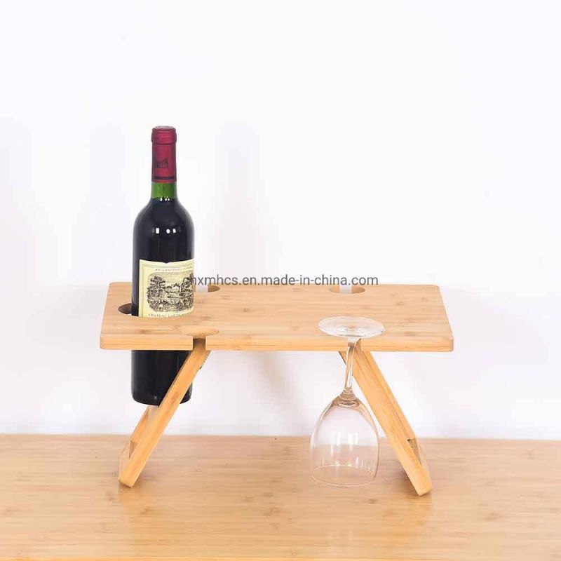 Portable Picnic Table for Outdoors Bamboo Wooden Folding Table Small Table with Bottle Opener Tray Table Wine Glass Holder