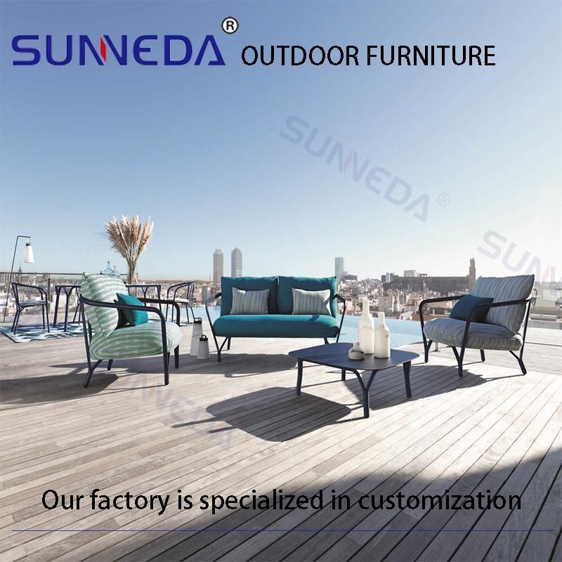 All-Aluminum End Table with Double Sofa and Tarpaulin Cushion