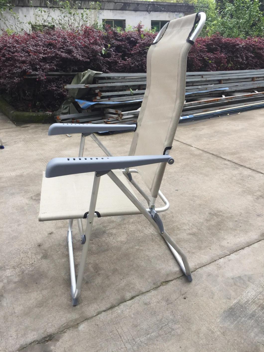 7 Level Adjustable Backrest Beach Chair, Indoor and Outdoor Folding Armrest Sling Chair for Sale