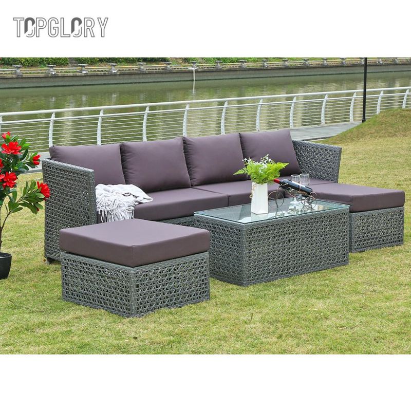 Outdoor Rattan Furniture Chair Aluminum Frame Glass Coffee Table Patio Courtyard Lounge Leisure Garden Sofa Sets