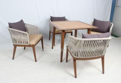 Table and Chairs Aluminium Frame with Rattan Weaving Rope Weaving for Outdoor Garden