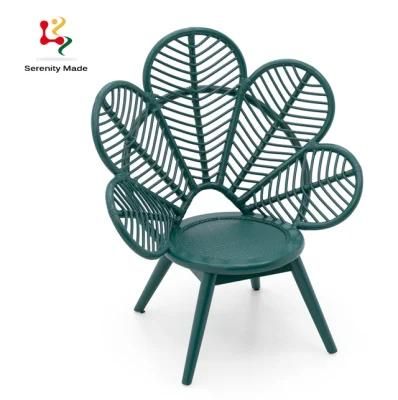 New Chinese Hand Made Style Natural Rattan Material Dyed Green Color Comfortable Leisure Chair