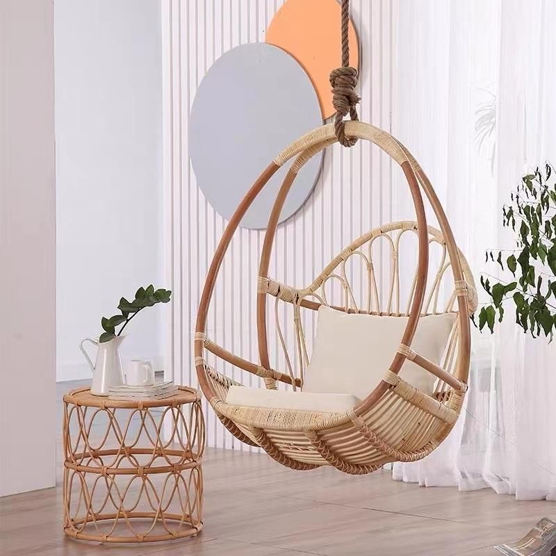 Outdoor Balcony Courtyard Natural Rattan with Metal Frame Hanging Home Rocking Counch Chair