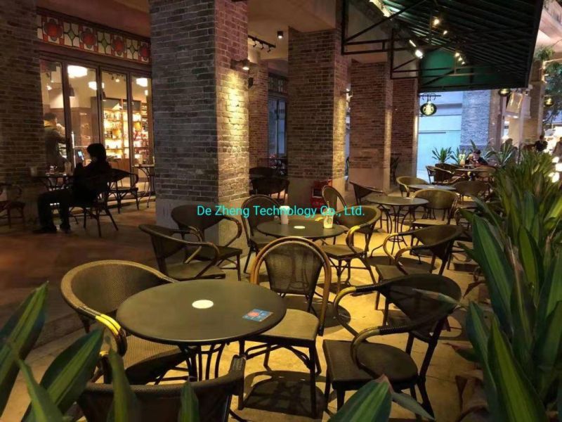 French Leisure Commercial Hotel Mesh Textylene Mesh Restaurant Aluminum Armrest Outdoor Dining Furniture