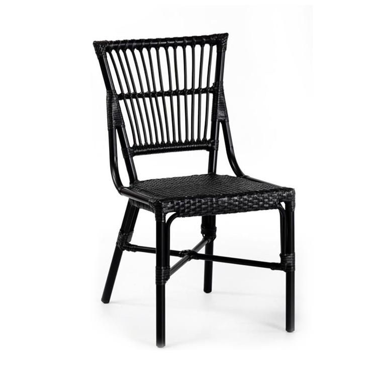 Commercial Outdoor PE Rattan Rope Woven Aluminumframe Black Patio Cafe Chair