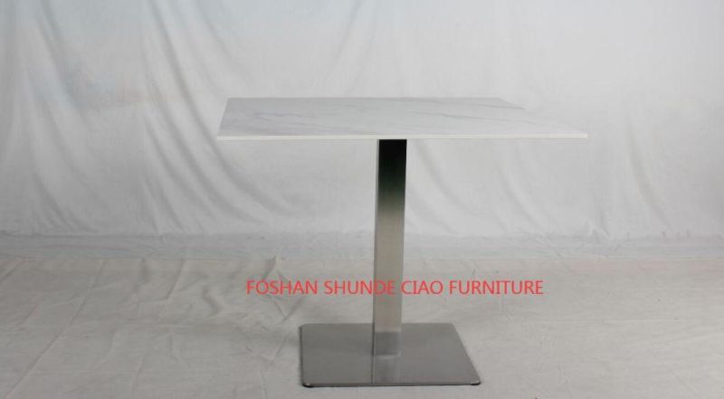 Square Stainless Steel Base Marble Top Dining Table Outdoor Furniture