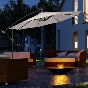 Outdoor Offset Sun Umbrella Garden Cantilever Solar LED Patio Umbrella Parasol