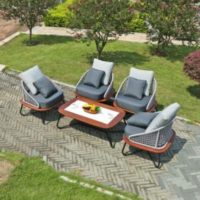 Outdoor Furniture Rattan Garden Furniture Chair Teak Wood Armrest Aluminum Couch Glass Coffee Table Patio Courtyard Lounge Leisure Garden Sofa