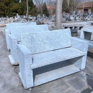 L120-140cm Granite Garden Stone Bench with Back and Armrest