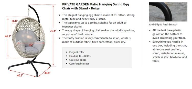 Metal Rotary OEM by Sea Modern Swing Outdoor Egg Shaped Chair