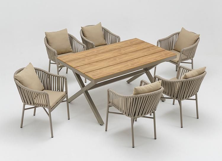 6 Seaters Patio Outdoor Garden Rope Aluminum Furniture Dining Table Set