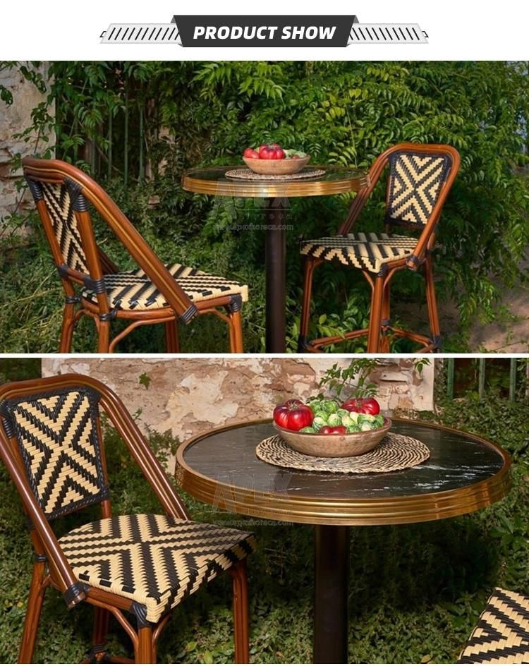 Outdoor Commercial French Rattan Bistro Bar Stool High Chair