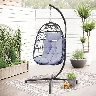 Foshan New Folding Kids Hanging Egg Garden Swing with Stand Patio Hammock Chair