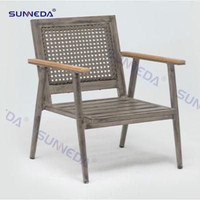 Outdoor Balcony Lounge Chair with Aluminium Frame and Teak Armrest