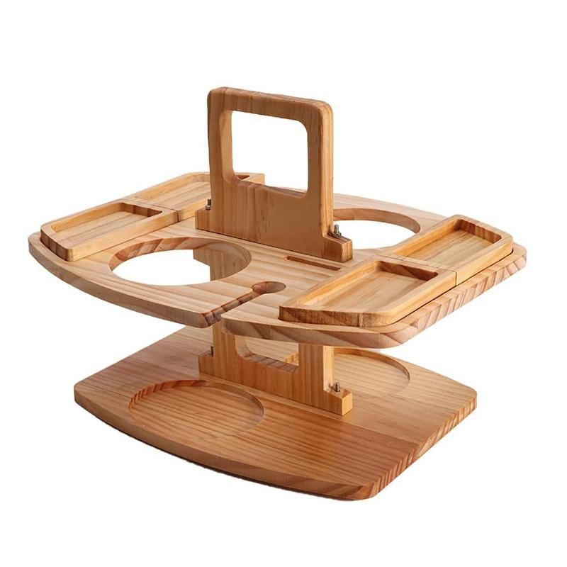 Bamboo Wooden Outdoor Folding Picnic Table with Wine Holder