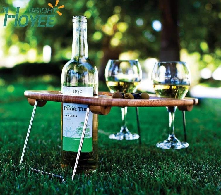 Portable Bamboo Wine and Snack Table for Picnic