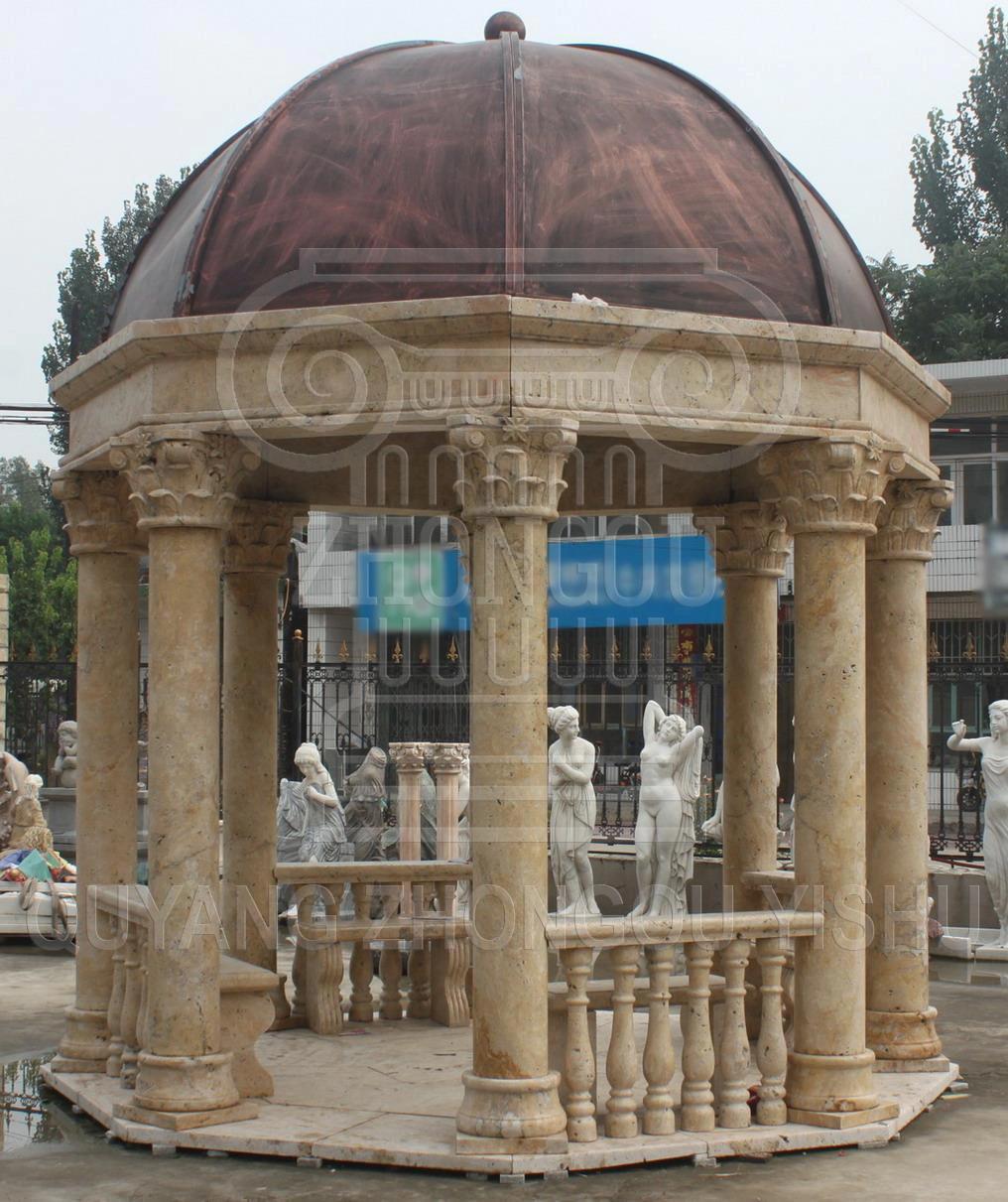 Yellow Marble Stone Gazebo Wedding Pavilion Garden Ornament Bronze Ceiling