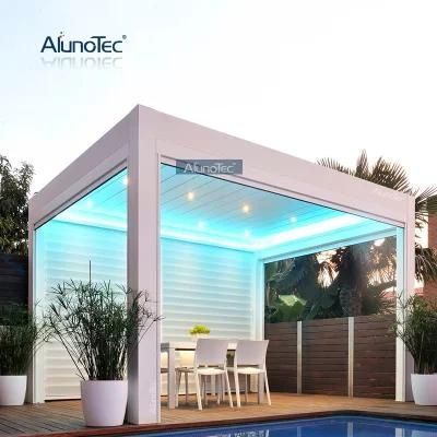 AlunoTec Waterproof Pergola Aluminum Louver Roof Furniture Shade Cover Patio Glass Pergolas