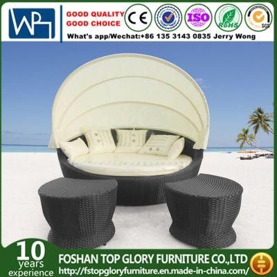 Outdoor Rattan Round Sun Bed with Canopy (TGLU-12)