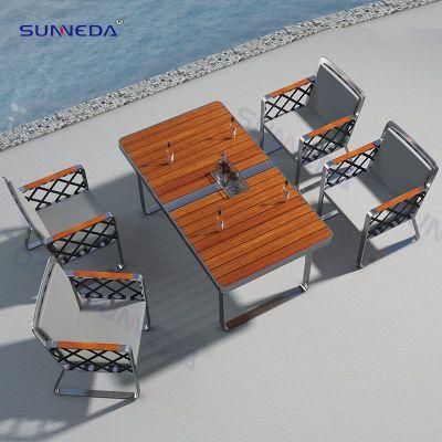 Simple Hotel Plastic Wood Dining Table Set Garden Outdoor Furniture