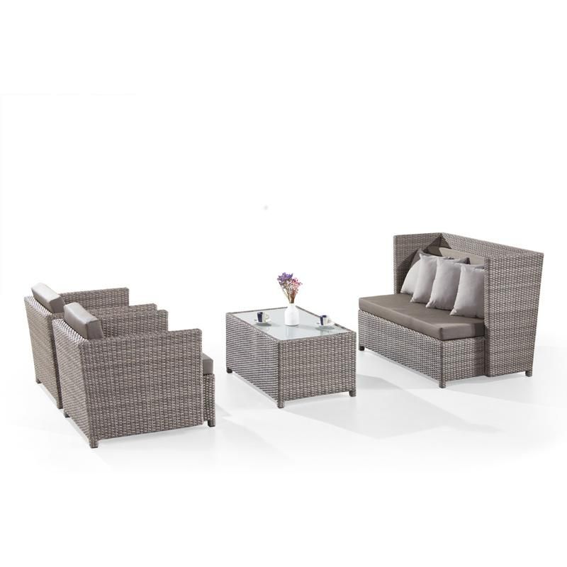 C-Modern Garden Furniture High Back Brown Plastic Wicker Sofa
