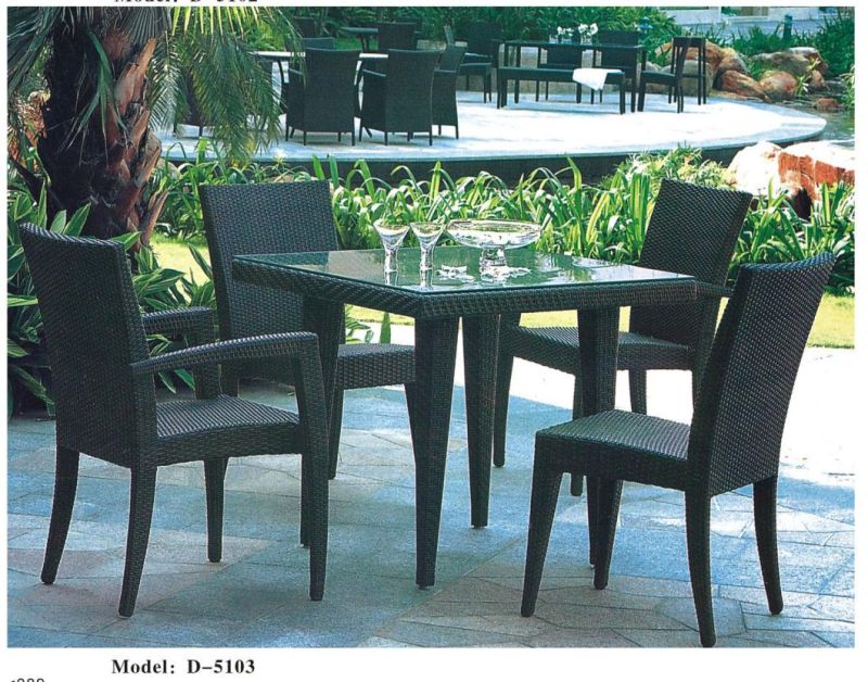 Outdoor Dining Set Brown Wicker Furniture 5-Piece Square Dining Table and Chairs W/Washable Cushions Patio, Backyard, Porch, Garden, Poolside Tempered Glass