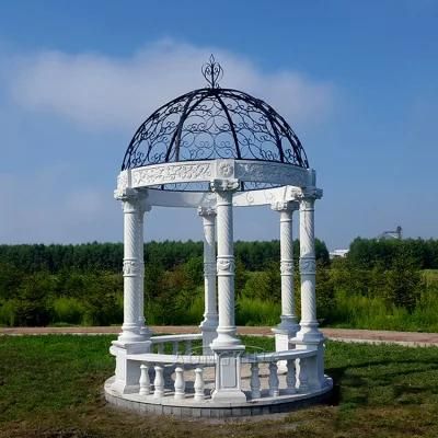 Wedding Gazebo Natural Marble Round Pavillon with Black Metal Roof