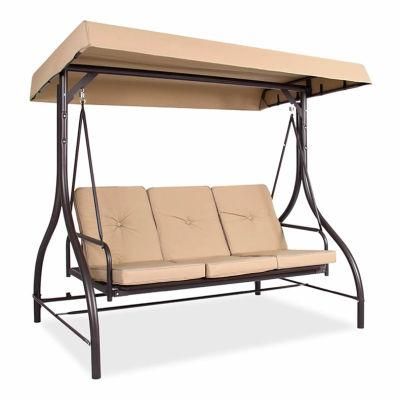 Outdoor Swinging Chair Adjustable Back with Canopy and Cup Holder