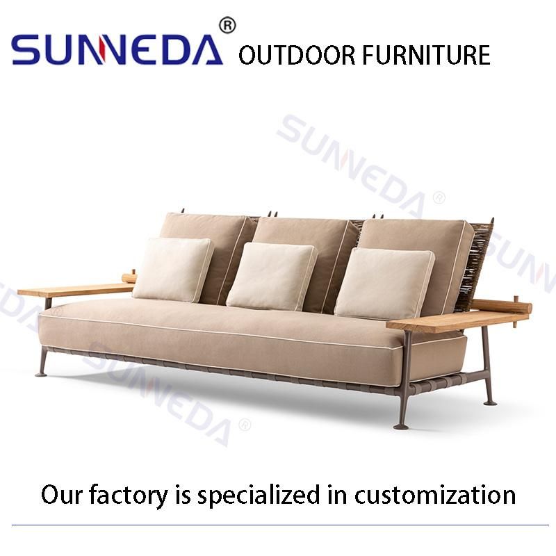 Aluminum Garden Furniture Set Cushion Wide Teak Armrest Sectional Outdoor Furniture Sofa