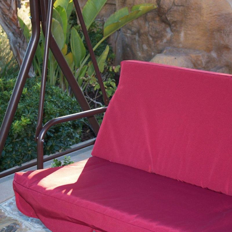 Outdoor 3 Person Swing Chair Garden Canopy Awning Patio Bench Water Resistant UV Protection Polyester Burgundy