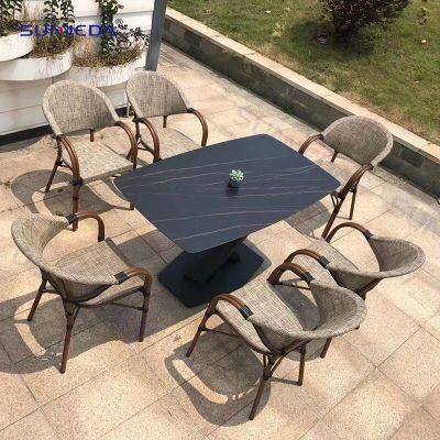 Outdoor Dining Set with Aluminum Frame Hand-Painted Wood Grain