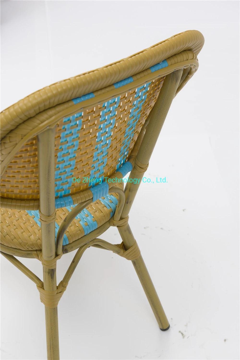 Modern Outdoor Furniture Weather Resistant Aluminum Frame Stackable Rattan Chair Balcony French Cafe Bistro Chair