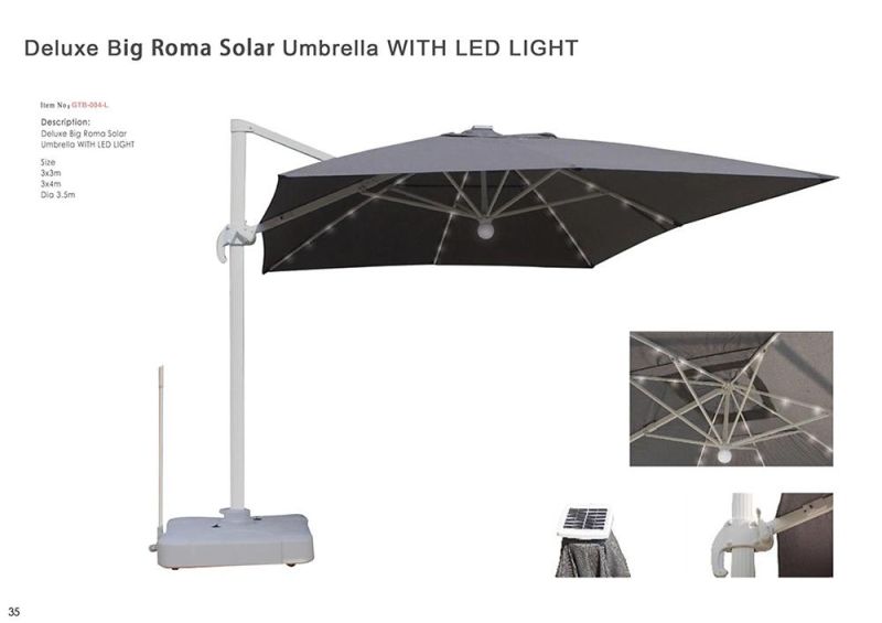 Outdoor UV Roman Umbrellea Waterproof Material Furniture 3*3m Handing Umbrella with LED Light Parasol