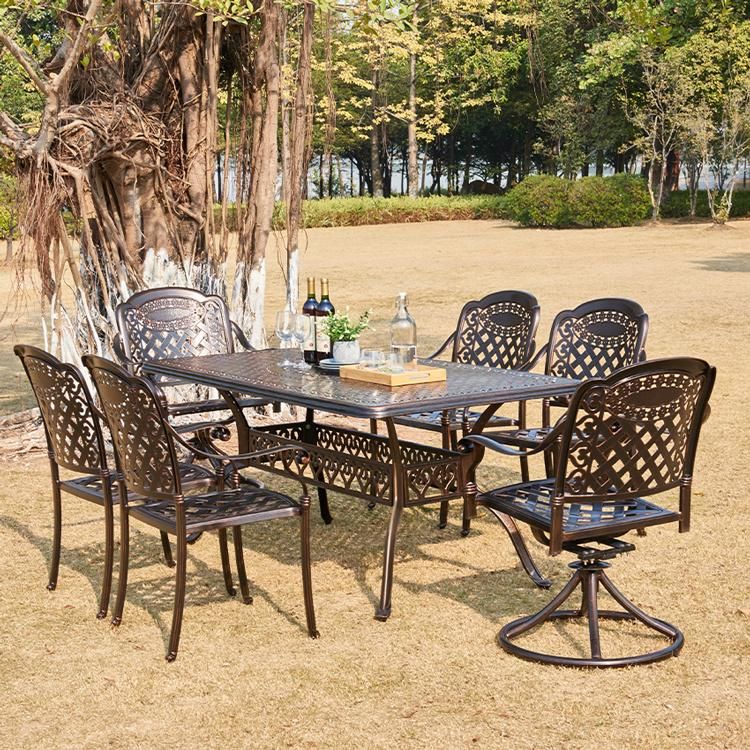 Popular Cast Aluminum Patio Furniture 7 PCS Dining Sets Rectangular Tables and Chair