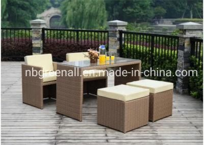 5-Piece Rattan Outdoor Patio Furniture Set Bar Dining Table Set with 2 Stools