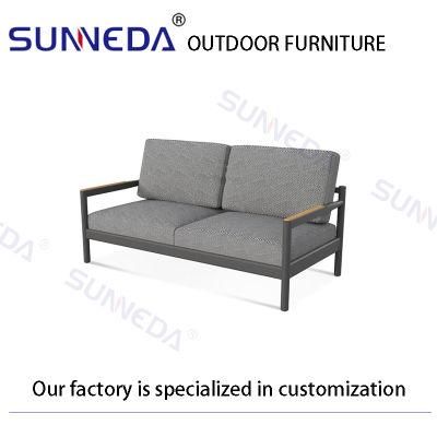 Outdoor Three-Seater Sofa with Tarpaulin Cushions and Teak Coffee Table