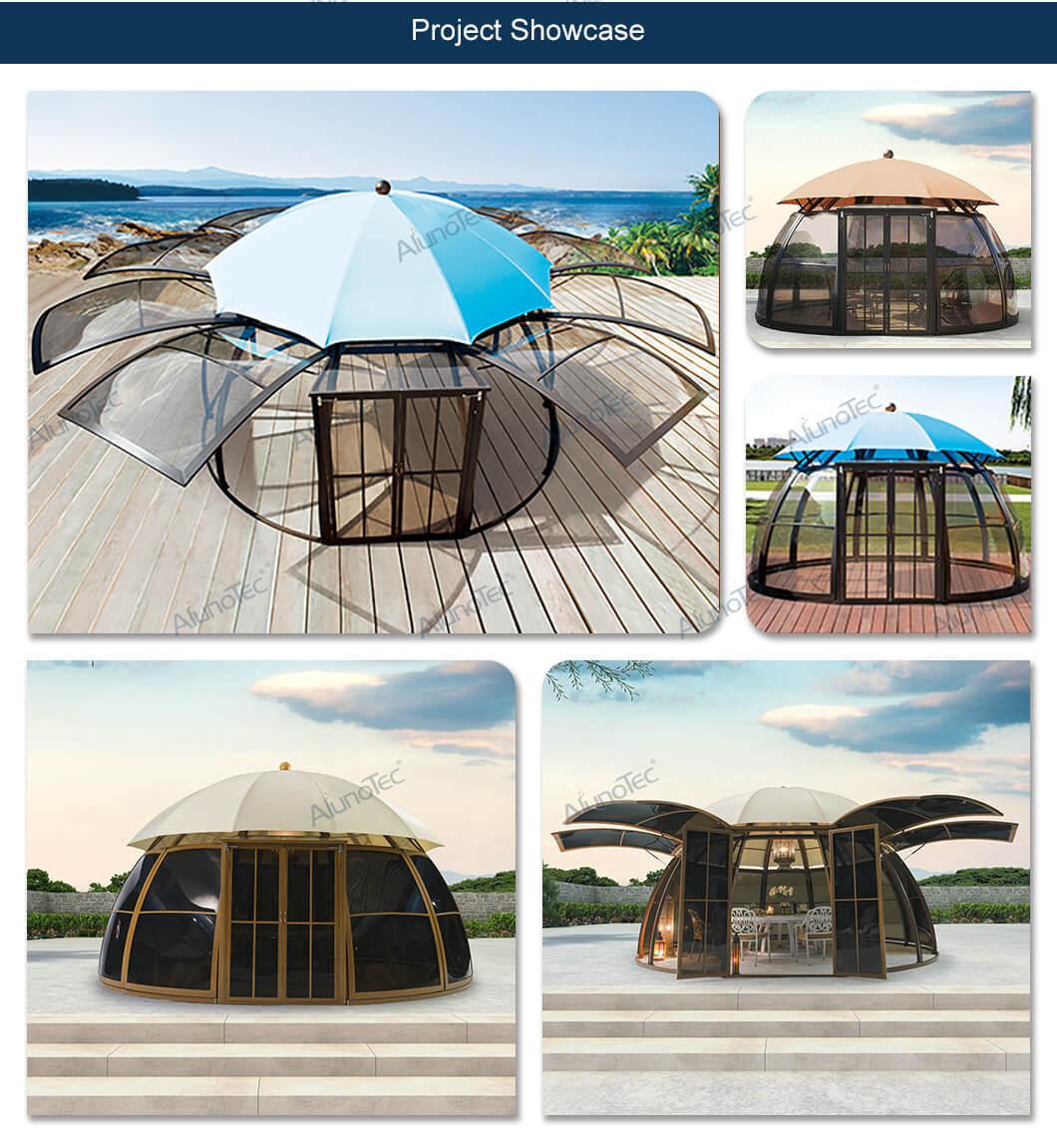 OEM High Quality Ventilated Aluminum Alloy Patio Pavilion Tent Enclosures Glass Room Pergola Canopy Gazebo Garden House Outdoor Dome Sunroom