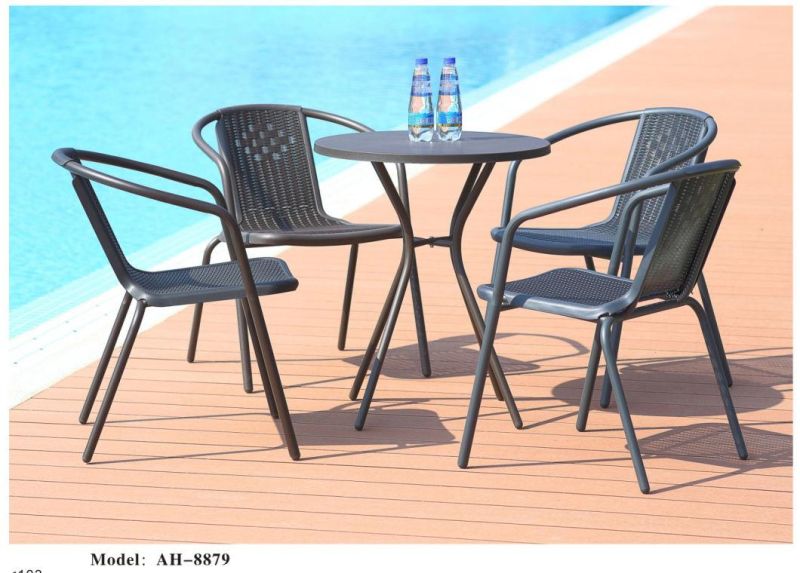 Modern Outdoor Furniture Patio Garden Wicker Dining Set, Elegant Garden Aluminum Dining Table and Rattan Chair