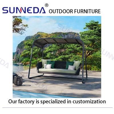 Patio Rocking Camping Chair with Canopy Rattan Patio Cushion Garden Furniture