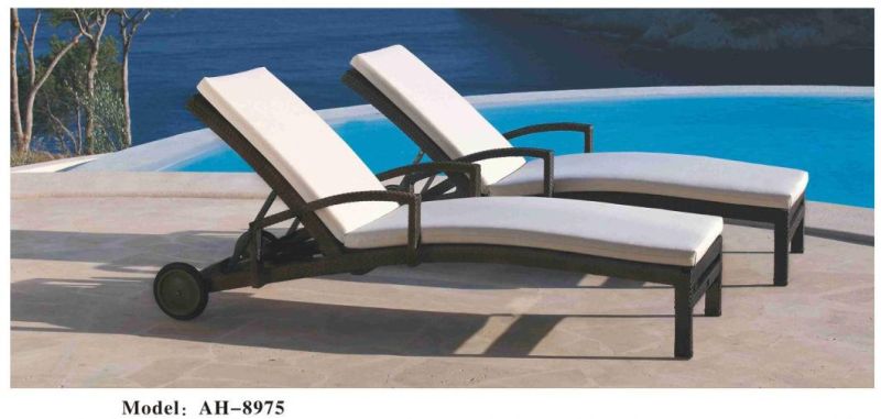 Adjustable Patio Outdoor Furniture Rattan Wicker Chaise Lounge Chair Sofa Couch Bed with Turquoise Cushion-2 PCS Chaise Lounge and a Table