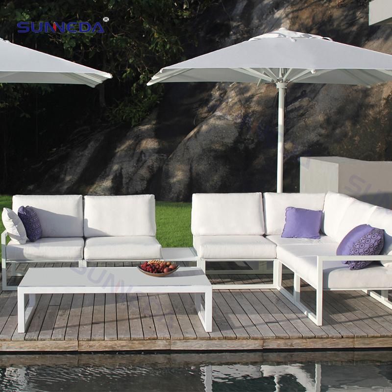 Hot Sale European Hotel Resort Villa Garden Aluminum Corner Sofa Lounge Sets Outdoor Patio Furniture Beach Sofa