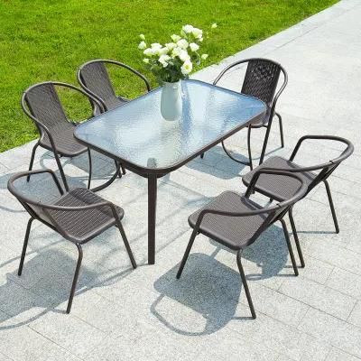 Modern Style Aluminium Outdoor Rattan Patio Wicker Dining Pool Table and Chair Garden Furniture Set